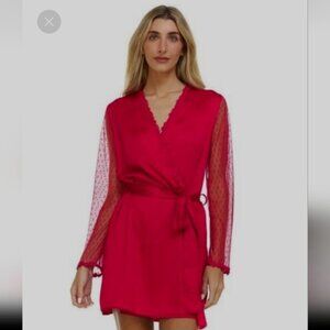 Flora Nikrooz Elegant Red Lace Trim Robe